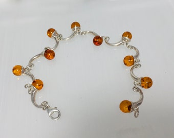 Natural Baltic Amber Bracelet,Amber link Bracelet,Amber and Silver, Round Amber  Stone Bracelet,Bernstein,Women Jewelry,Unique Amber Gift