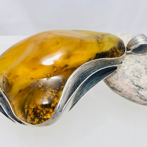 Big Baltic Amber Pendant,Unique Amber Pendant,Bernstein,Amber Stone,Silver pendant,Amber and Silver Jewelry ,Vintge Amber Stone,Yellow Amber
