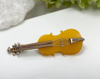 Baltische barnsteenviool, barnsteen brocheviool, cadeau voor muzikant, Bernsteinviool, barnsteen, barnsteen, barnsteen en zilveren sieraden, zilveren viool. Amber cadeau