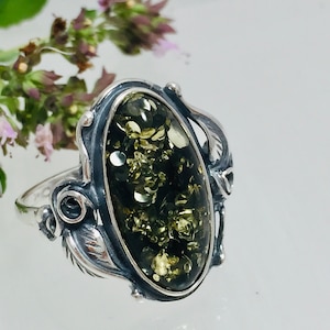 Baltic Amber Ring,Classic Silver Jewelry,Amber Stone,Bernstein,Green Amber Ring,Vintage Amber Ring,Yellow Amber Ring,Amber Jewelry Gift