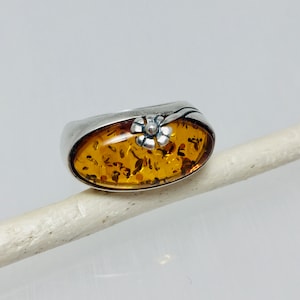 Large Baltic Amber Ring,Big Oval Amber Ring,Cognac Amber Ring,High Quality Baltic Amber Ring, Bernstein Jewelry Ring,Amber and Silver