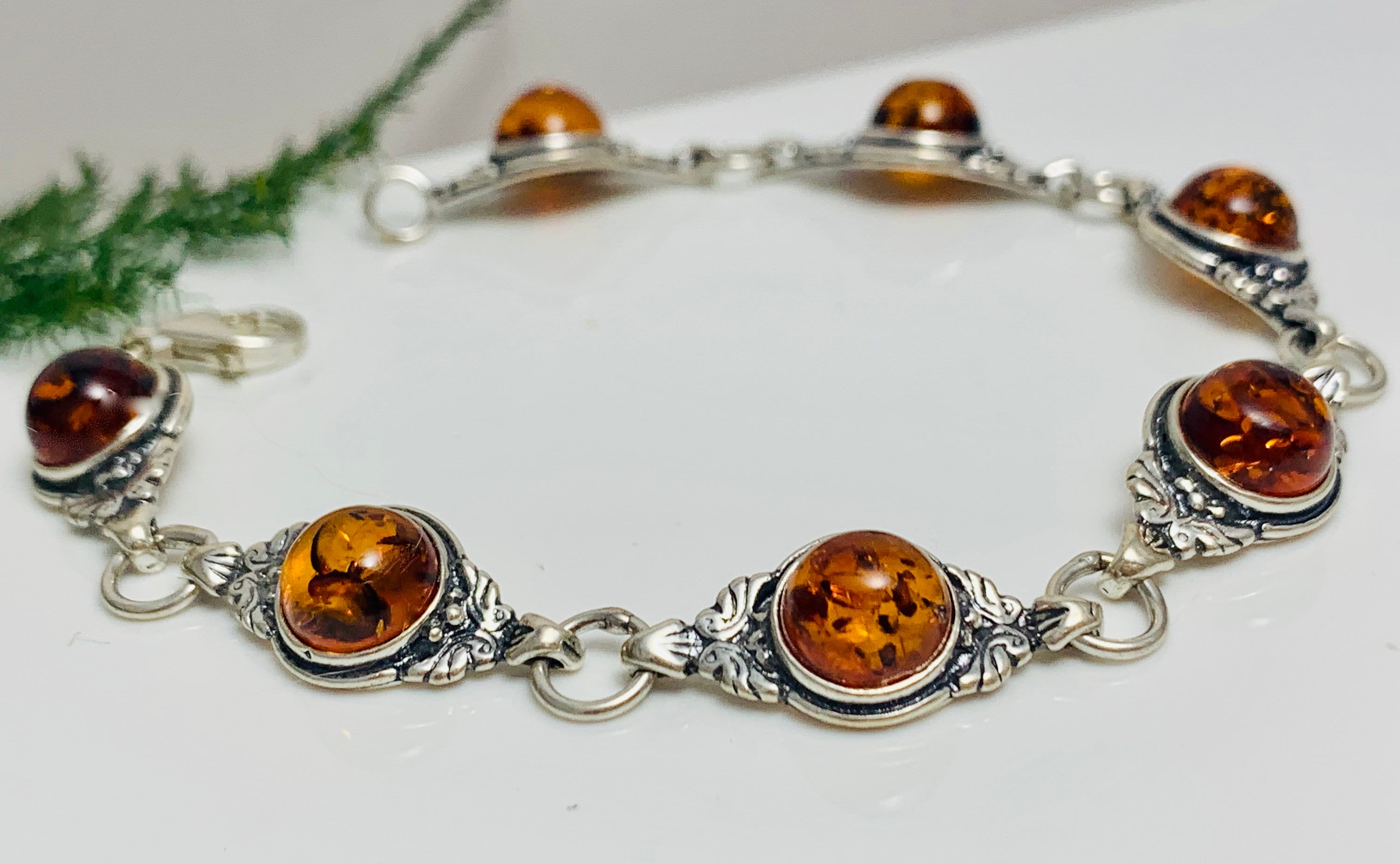 Cognac Baltic Amber Bracelet,round Amber Link Bracelet,amber Gift
