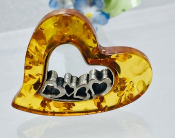 Big Amber Heart Pendant,Stylish Amber and Silver Heart Pendant,Bernstein Heart Pendant,Unique Amber Jewelry,Amber Gift ,Bernstein Jewelry,