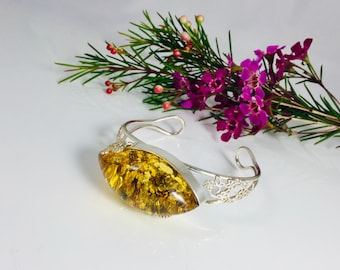 Baltic Amber Cuff Bracelet,Green Amber Stone Bangle Bracelet,Women Jewelry,Bernstein,Adjustable Amber Bracelet,Luxury Women Amber Jewelry