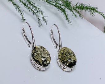 Baltic Amber Earrings,Benstein,Green Amber Stone Earrings,Drop Earrings,Amber and Silver,Amber gift,Unique Amber Jewelry,WomenAmber Earrings