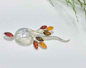 Multicolor Baltic Amber Pendant,Bernstein,Long Silver and Amber Pendant,Women Amber Jewelry,Souvenir Amber,Gemstone Jewelry,Women Pendant