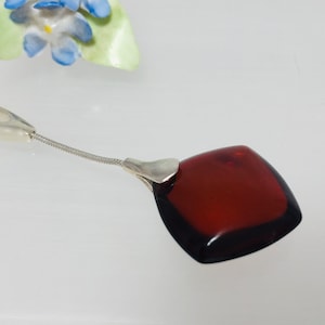 Square Baltic Amber Pendant,Amber Jewelry,Red Bernstein Pendant,Silver and Amber Pendant,Cherry Amber Pendant,Modern Amber Jewelry,Gift