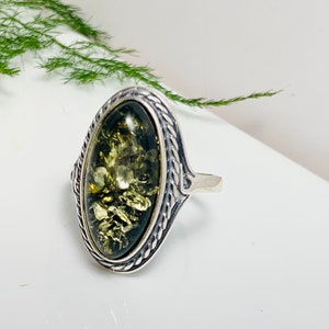 Big  Amber Ring,Vintage Amber Ring,Long Orange Amber Ring,Natural Baltic Amber,Gemstone Ring,Bernstein Cognac Ring,Oval Amber Ring
