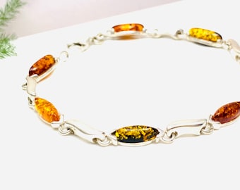 Baltic Amber Bracelet,Marquise Multicolor Amber Bracelet,Bernstein,Women Jewelry,Amber Gift,Small Amber Bracelet,Silver and Amber Jewelry,