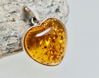 Klassische Bernstein Herz Anhänger,Bernstein Stein,Bernstein,Bernstein Herz Anhänger,Bernstein und Silber Schmuck,Charm Herz Anhänger