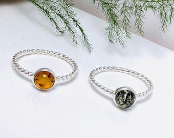 Baltic Amber Ring,Bernstein,Silver Rope Ring,Dainty Amber Ring,Amber and Silver,Amber Gift,Engagement Ring,WomenAmber Ring,Green Amber Stone
