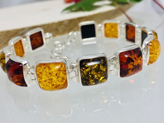 Fossils-UK.com | Silver Baltic Amber 10 Stone Oval Bracelet