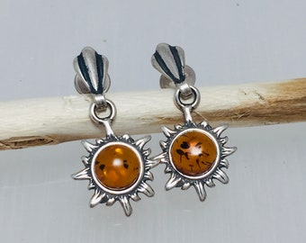 Dangle Amber Sun Earrings,Silver Sun Earrings,Bernstein Sun Earrings,Amber Jewelry,Gift Amber,Earrings,