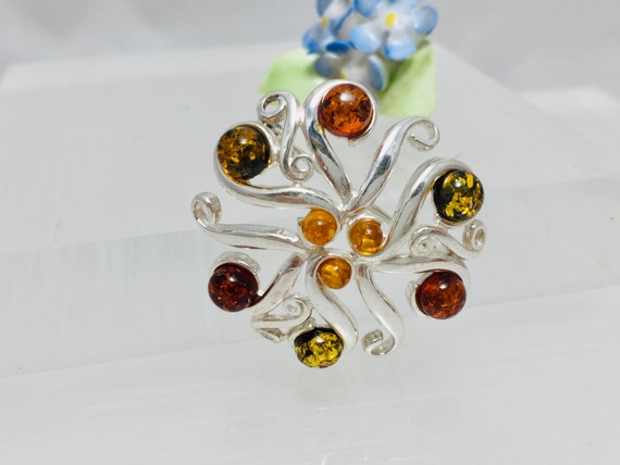 Broche Femme En Argent 925 Et Ambre Naturelle Orange - Bijou Neuf Avec étiquettes