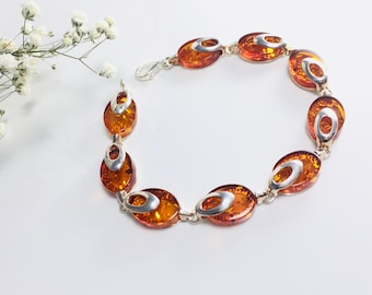Genuine Baltic Amber Bracelet,Bernstein,Oval Amber Stone Bracelet,Women Jewelry,Classic Amber Jewelry,Amber Gift,Amber and Silver,Jewellery