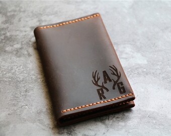 Cartera delgada de cuero personalizada, tarjetero grabado, regalo para hombre.