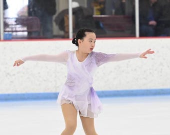 Handgeverfde kunstschaatsjurk | Wedstrijdoutfit met kralen voor meisjes