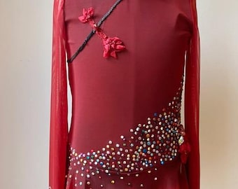 Custom Figure Skating Dress | Handmade Flowers, Rhinestone Embellishments