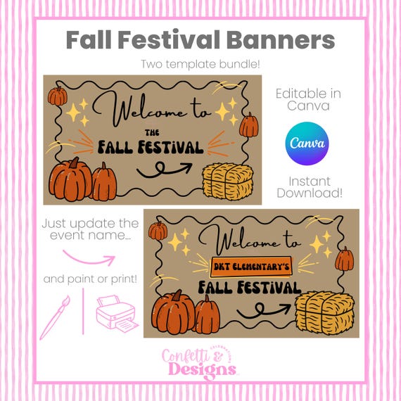 Fall Festival Banner Painting Template Bundle: Editable Canva Design (Digital Download)