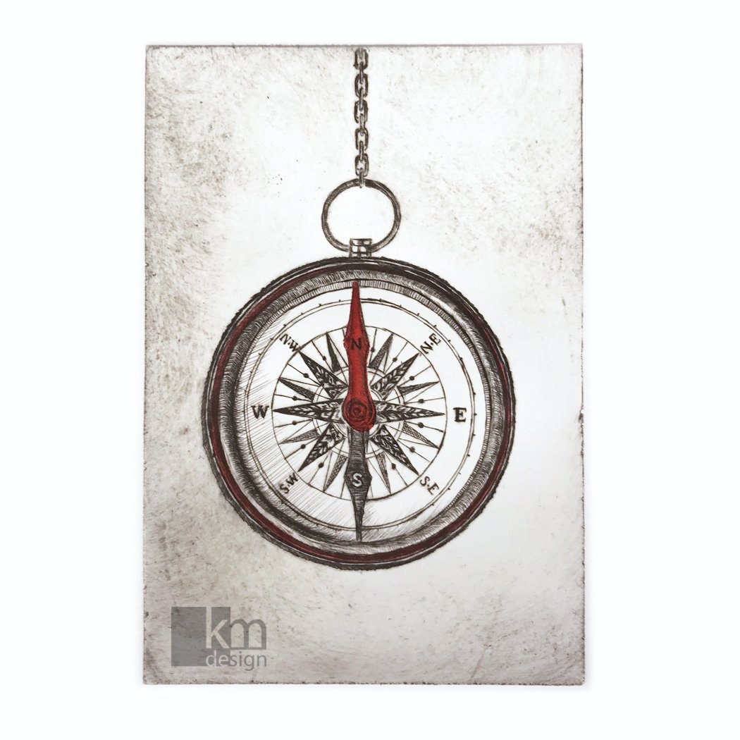 Find Your Way Compass original artwork Drypoint Etsy