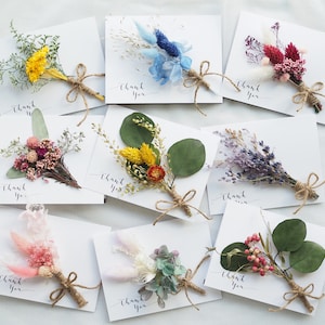 Tarjeta de agradecimiento con flores, flores reales, flores preservadas, tarjeta de agradecimiento, tarjeta hecha a mano, tarjeta en blanco, tarjeta única, tarjeta de aniversario, Día del padre