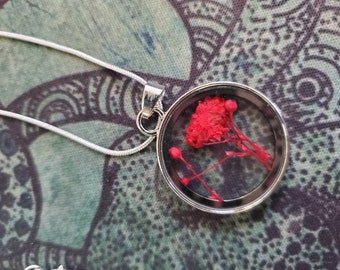 pressed red flower resin necklace
