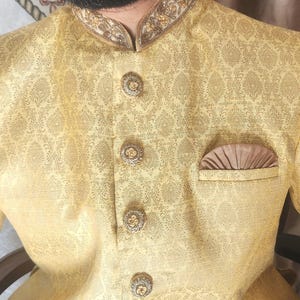 Men Sherwani, Kurta Pajama, , Indian wedding wear, Desi Party clothing, yellow sherwani set, traditional men's wear, grooms men clothing, Bild 2