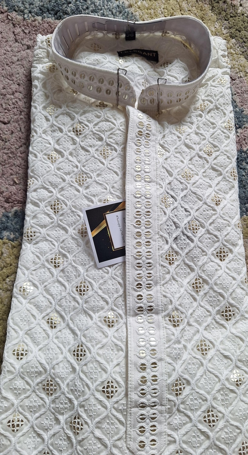 Conjunto de pijama Chikankari kurta para hombre para fiestas religiosas y de bodas, conjunto de kurta para hombres étnicos indios, pijama kurta hecho a mano, salwar Kameez para hombres imagen 14