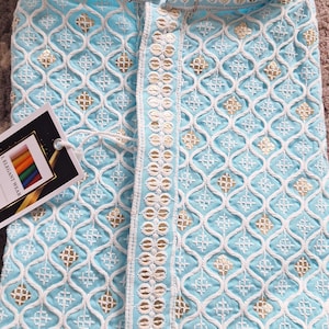 Conjunto de pijama Chikankari kurta para hombre para fiestas religiosas y de bodas, conjunto de kurta para hombres étnicos indios, pijama kurta hecho a mano, salwar Kameez para hombres imagen 13