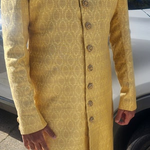 Men Sherwani, Kurta Pajama, , Indian wedding wear, Desi Party clothing, yellow sherwani set, traditional men's wear, grooms men  clothing,
