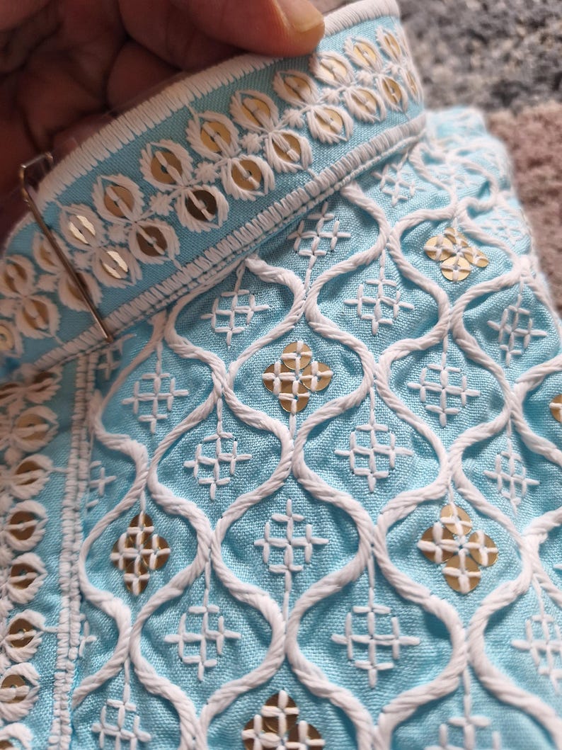 Conjunto de pijama Chikankari kurta para hombre para fiestas religiosas y de bodas, conjunto de kurta para hombres étnicos indios, pijama kurta hecho a mano, salwar Kameez para hombres blue kurta set