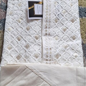 Conjunto de pijama Chikankari kurta para hombre para fiestas religiosas y de bodas, conjunto de kurta para hombres étnicos indios, pijama kurta hecho a mano, salwar Kameez para hombres white design2