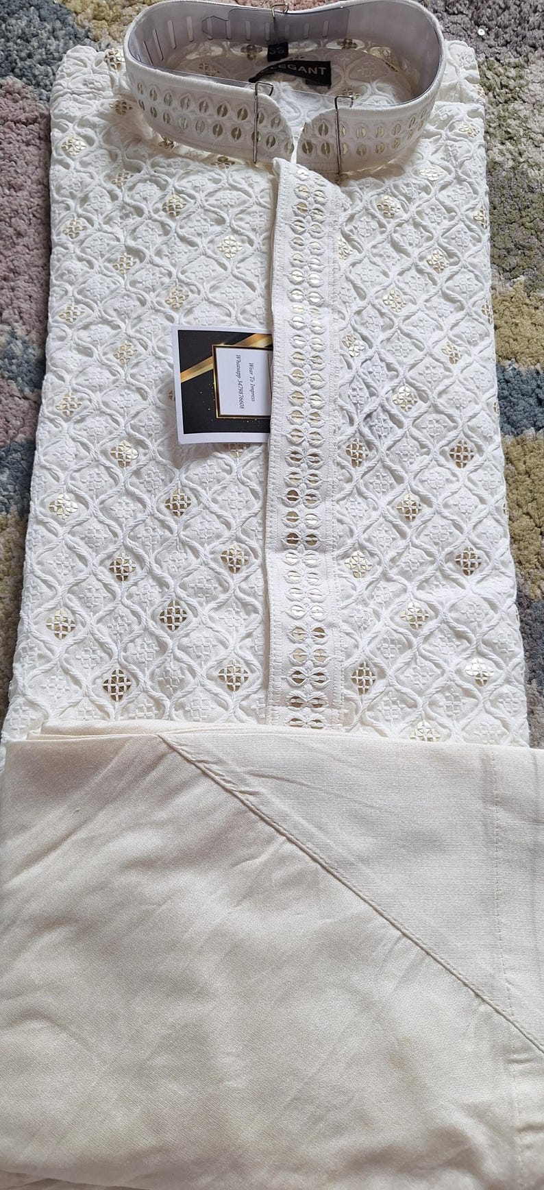 Conjunto de pijama Chikankari kurta para hombre para fiestas religiosas y de bodas, conjunto de kurta para hombres étnicos indios, pijama kurta hecho a mano, salwar Kameez para hombres white design2