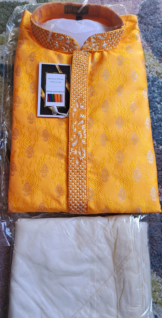 Men Kurta Pajama in rich Brocade Jaquard fabric with detailed Elegant Embroidery work, men's Indian kurta churidar, Desi wedding men's wear