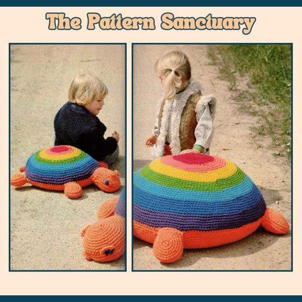 Rainbow Turtle Plush Vintage Toy - Genuine 1978 Crochet Pattern - Two Sizes - Instant PDF Download