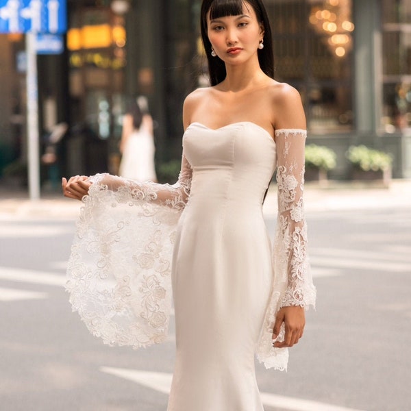 Detachable Bridal Sleeves, Removable Wedding Dress Sleeves, Bridal Off Shoulder, Lace Bridal Sleeves, Bridal Sleeves/ Sleeves 142