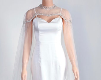 Braut Cape Schleier mit Kristallen, Dom Braut cape, Strass Hochzeit Cape, Luxus Braut Cape, Verzierung Braut Cape / Cape 318