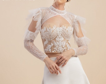 Long Sleeves Bridal Bolero, Long Sleeves Wedding Bolero, Custom Bridal Bolero Jacket, Bridal Jacket Top, Wedding Dress Shrugs / Bolero 404