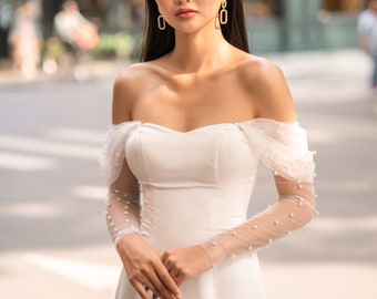 Custom Detachable Bridal Sleeves, Off Shoulder Wedding Dress Sleeves, Add On Bridal Sleeves, Bridal Dress Long Sleeves Removable / item 282