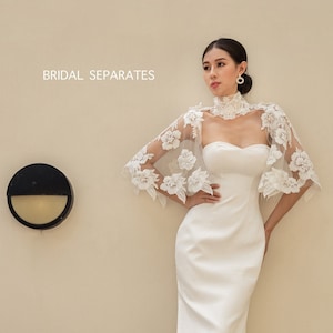 Lace Bridal Cape, Lace Wedding Cape, Lace Bridal Capelet , High Neck  Bridal Cape, Wedding Dress Cape, Wedding Capelet / &quot;Cape 127&quot;