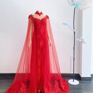 Red Ao Dai Vietnamese Traditional Wedding Dress With Gold