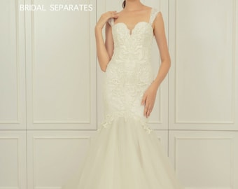 Lace Mermaid Wedding Dress, Mermaid Bridal Dress, Lace Wedding Dress, Lace Bridal Dress with Straps, Lace Bridal Dress  / "Dress 18”