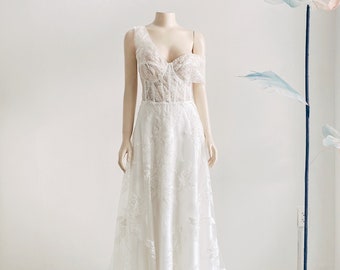 Wedding Dress with Lace, Lace Bridal Dress, Off The Shoulder Wedding Gown, A-line Wedding Gown, Bridal Gown with Lace/ Dress 039