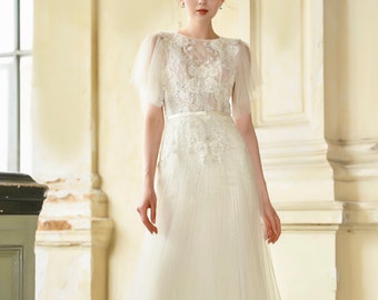 Spitzen Brautkleid, Spitzenkleid mit Spitze, Brautkleid mit Spitze, TüllHochzeitskleid, Konservatives Brautkleid / Kleid 42
