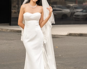 Mermaid Wedding Dress, Mermaid Bridal Dress, Satin Wedding Dress, Strapless Bridal Dress, Satin Bridal Dress  / "Dress 02”
