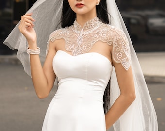 Crystal Bridal Cape, Crystals Wedding Dress Cape, crystals Bridal Cape, Luxury Wedding Cape, Luxury Bridal Bolero / "Cape 339”