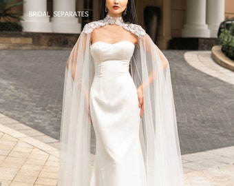 Lace Bridal Cape Veil, Lace Wedding Cape, Long Bridal Cape Veil, Lace Wedding Cape Veil, Custom cape, Chapel Bridal Cape Veil / "Cape 304"