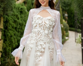 Long Sleeves Bridal Bolero, Long Sleeves Wedding Bolero, Custom Bridal Bolero Jacket, Bridal Jacket, Wedding Dress Bolero / "Bolero 229"