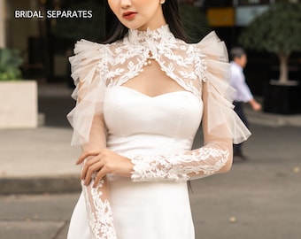 Long Sleeves Bridal Bolero, Long Sleeves Wedding Bolero, Custom Bridal Bolero Jacket, Bridal Jacket Top, Wedding Dress Shrugs / "Cape 304"