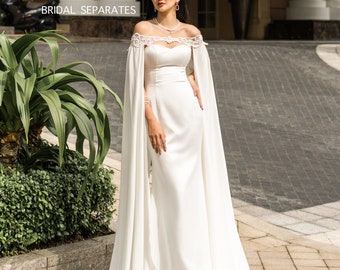 Off Shoulder Chiffon Wedding Cape, Off Shoulder Bridal Cape Veil, Chiffon Wedding Cape Veil / "Cape 302"